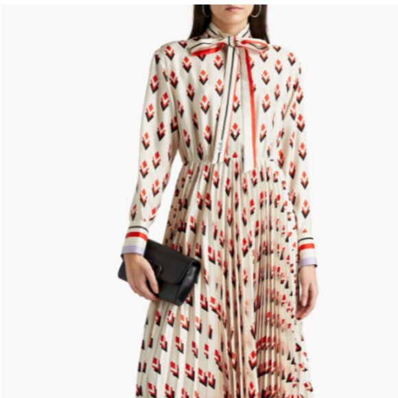 Valentino Garavani Bow Pleated Silk Twill Midi Dress - Picture 1 of 9
